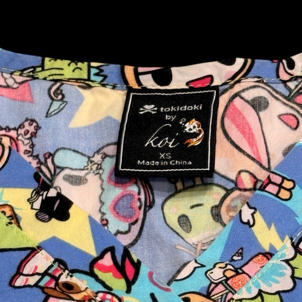TOKIDOKI Japan Theme Blue Scrub Top, Sz XS - Picture 9 of 9